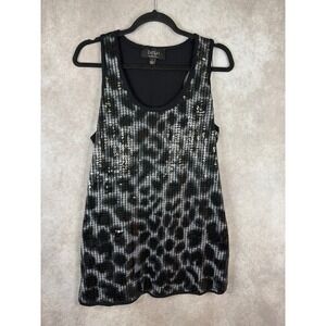 Y2K DASH by Kardashian‎ Women's Sequined Leopard Print Tank Black Silver Size L